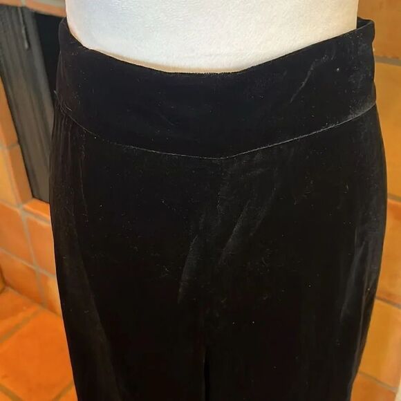 Zara Black Velvet Side Zip Wide Leg Pants, L - Picture 2 of 8